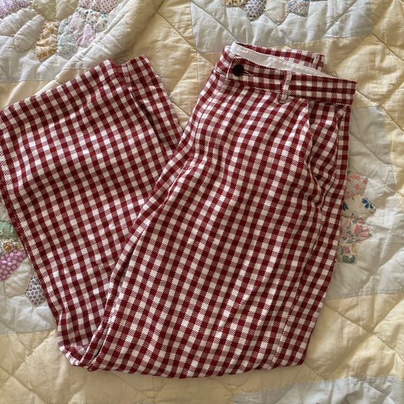 Nudie Jeans Red and White Checkered Wide Leg Pants - Picture 2 of 6